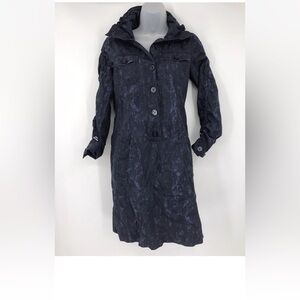 MICHAEL KORS WOMENS SIZE LARGE L JACKET DRESS DARK BLUE‎ POCKETS BUTTONS scrunch
